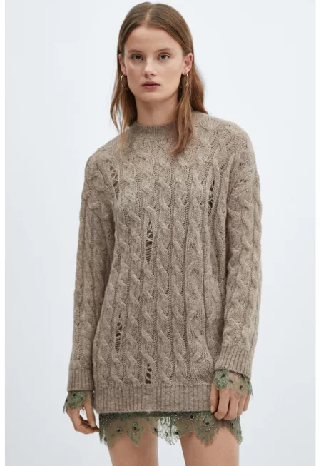 Дълъг пуловер Home с плетка осморка