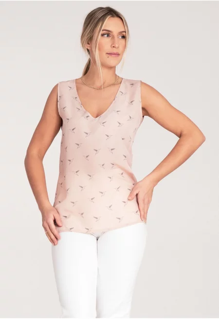 Дамска блуза -  Без ръкави - Полиестер - Розов