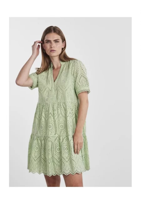 Дамска рокля - яс - Зелена - Памук