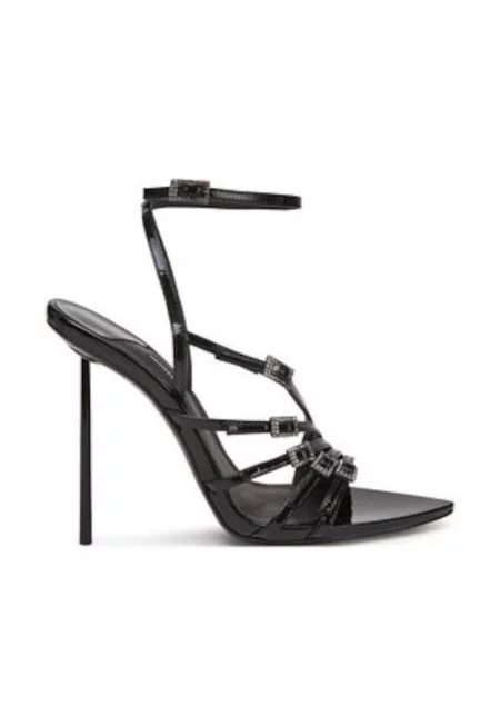 Дамски сандали -  305166968 - естествена кожа - висок ток - черен -