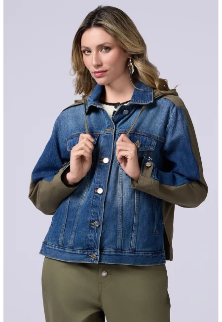 Дънково яке с качулка - Каки/Син