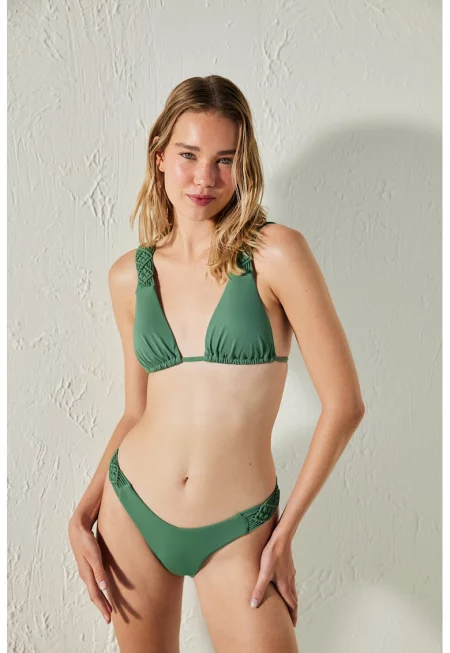 Горнище на бански със сплетени презрамки - Зелен