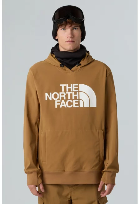 Худи с джоб кенгуру и лого - Бял/Канелено кафяво