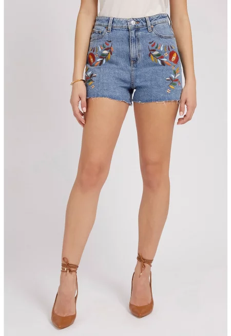 JEANS - Дънков къс панталон с бродерии