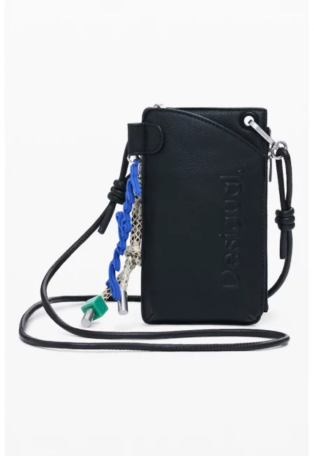 Калъф за карти от еко кожа с отделяща се презрамка - Черен