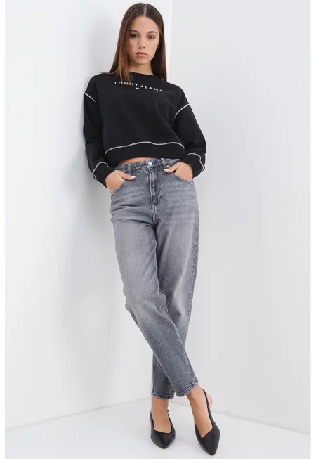 Къс свободен суитшърт - Бял/Черен