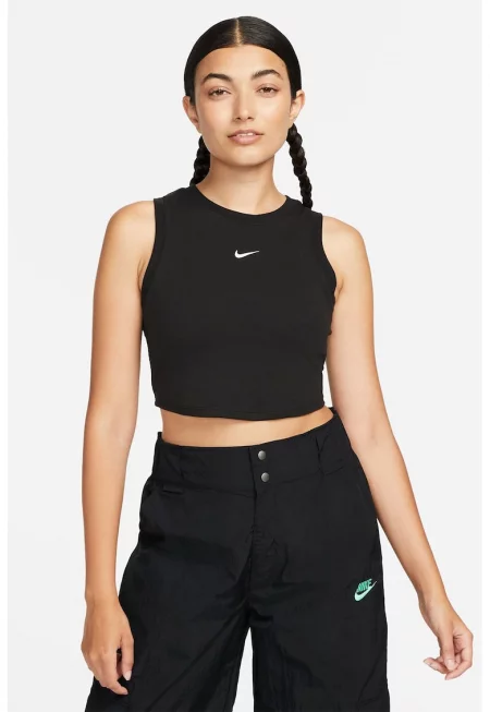 Къс топ с лиосел с лого - Черен