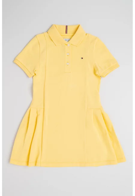 Къса разкроена рокля с яка - Жълт