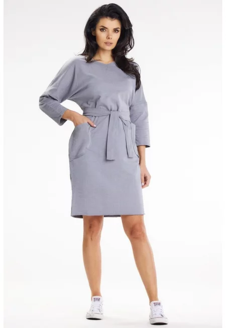 Къса рокля с три четвърти ръкав - памук A654