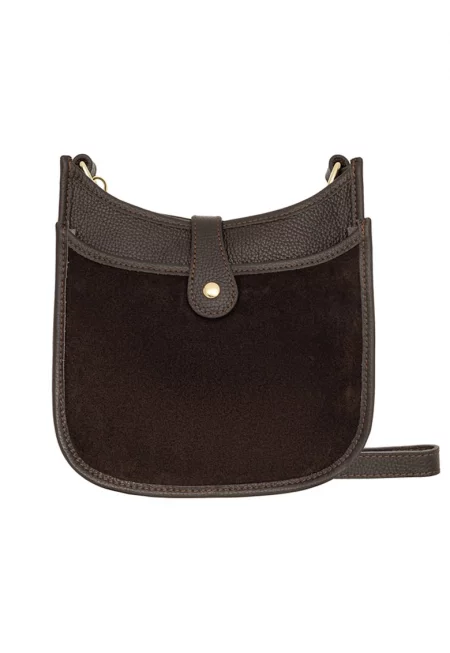 Кожена чанта през рамо с регулируема презрамка - Кафяв