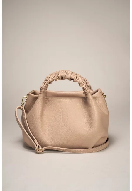 Кожена чанта с допълнителна презрамка - Бежов