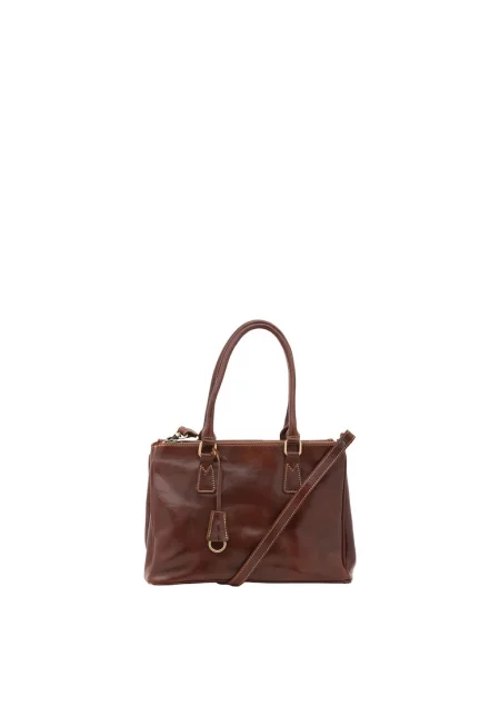 Кожена чанта с отделяща се презрамка - Кафяв