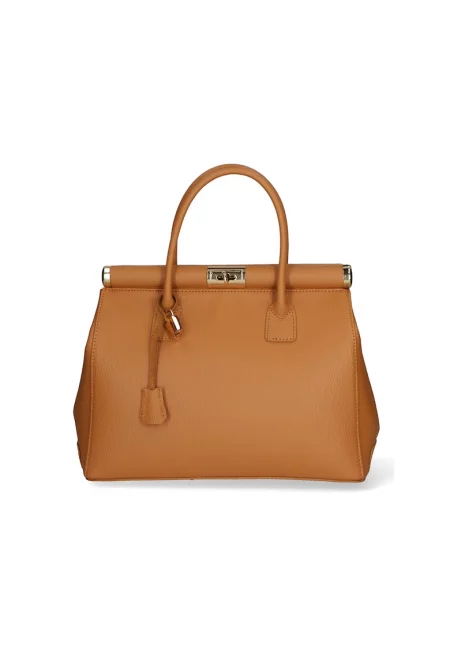 Кожена чанта с отделяща се презрамка - Карамел