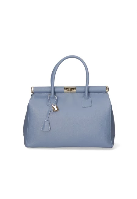 Кожена чанта с отделяща се презрамка - Светлосин