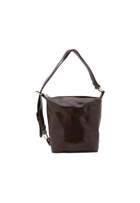 Кожена чанта с регулируема презрамка - Тъмнокафяв