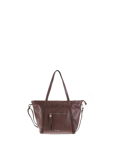 Кожена чанта за рамо с пискюли