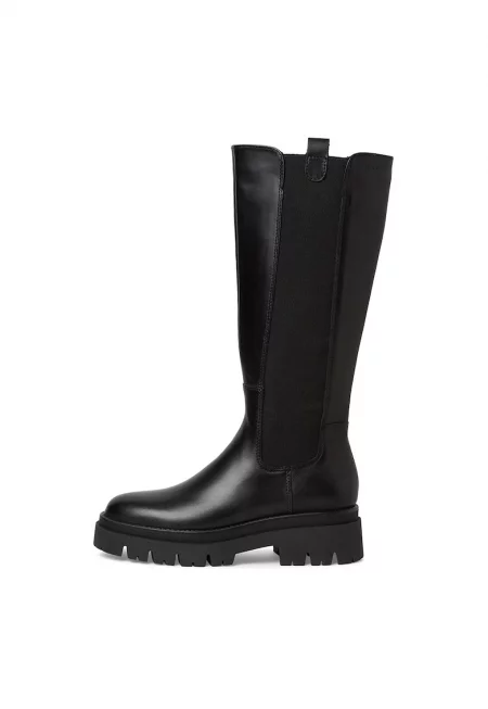 Кожени ботуши с овален връх - Черен