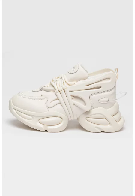 Кожени спортни обувки с масивен дизайн - Бял