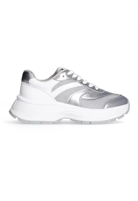 Кожени спортни обувки с принт - Бял/Сребрист