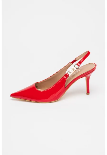 Лачени обувки с отворена пета - Тъмночервен
