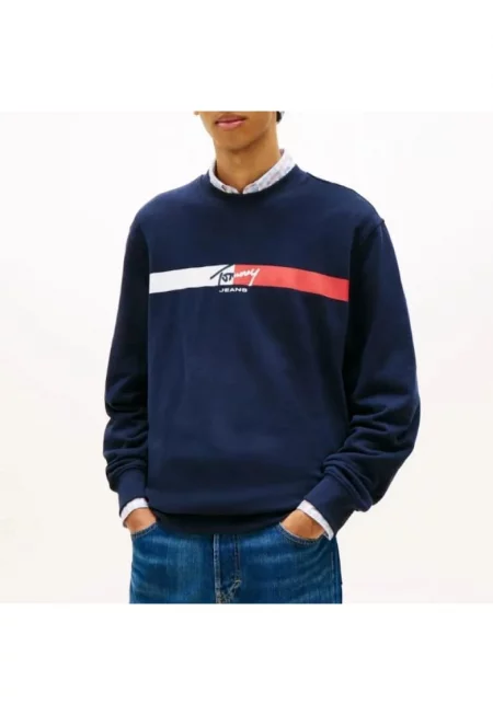 Мъжка блуза  tjm reg sign stripe cnck ext - DM0DM23019-C1G - Синя - Син