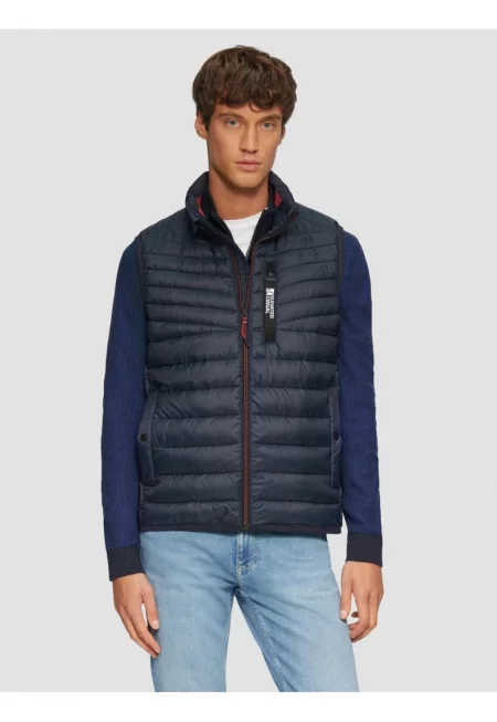 Мъжка ватирана жилетка без качулка - Regular fit -  Тъмносин