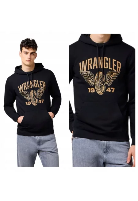Мъжки суичър -  Americana Hoodie - Стандартна кройка - Класически дизайн - С лого - Дълги ръкави - С качулка - Памук - Черен - Черен