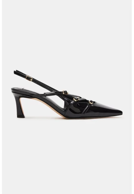 Обувки със заострен връх и каишки - Черен