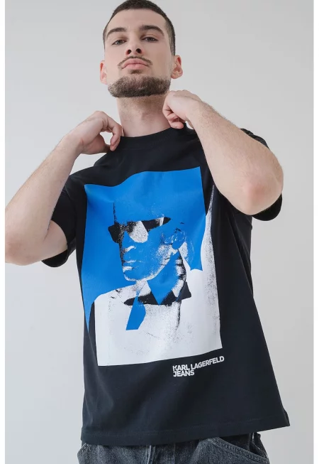 Памучна тениска с лого - Черен/Кралско Синьо