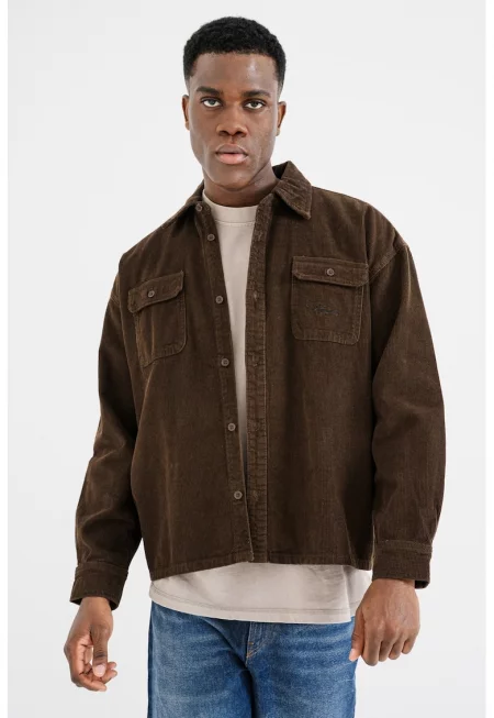 Памучна тениска - Тъмнокафяв