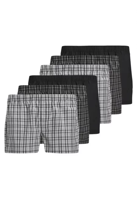 Памучни боксерки с еластична талия - 6 чифта - Черен/Сив