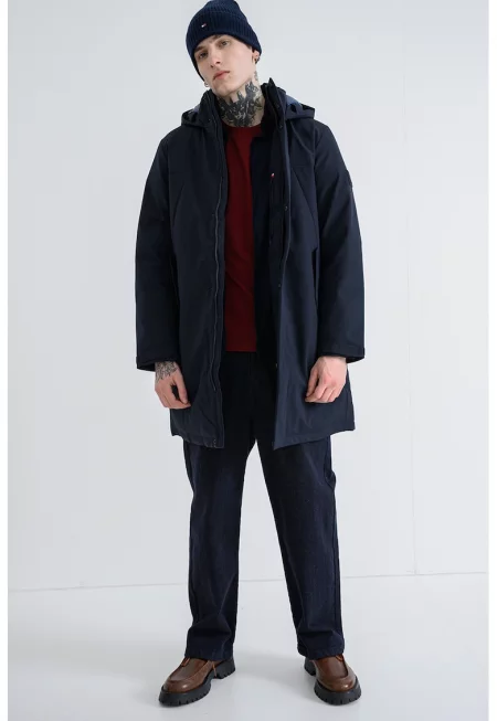 Парка с качулка и странични джобове - Тъмносин