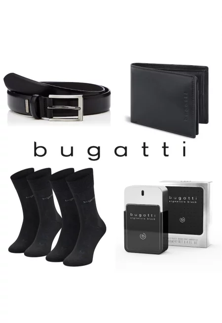 Подаръчен комплект за мъже  42127753 - Чорапи - Портмоне - Колан - Естествена кожа - Черен