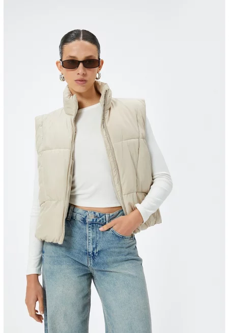 Подплатен елек с цип - Слонова кост