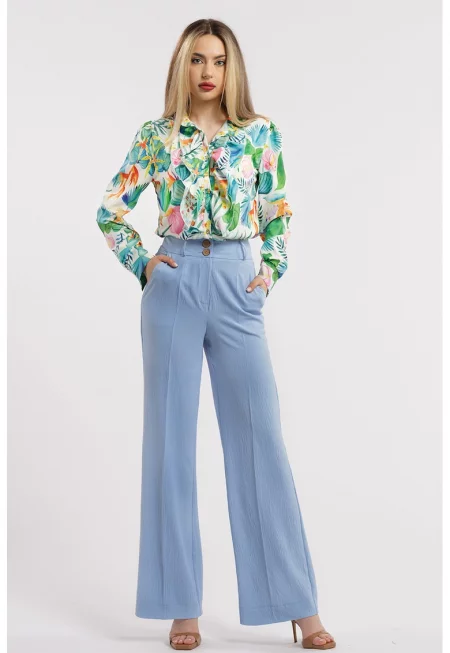 Прав панталон с висока талия - Небесносин