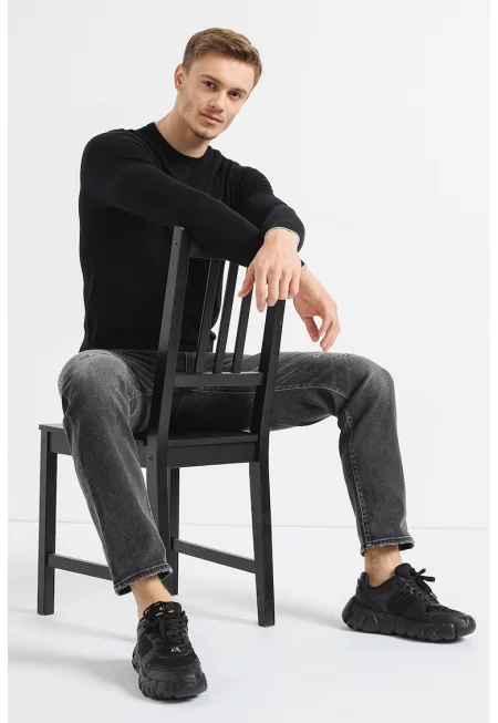 Пуловер от памук и кашмир с лого - Черен