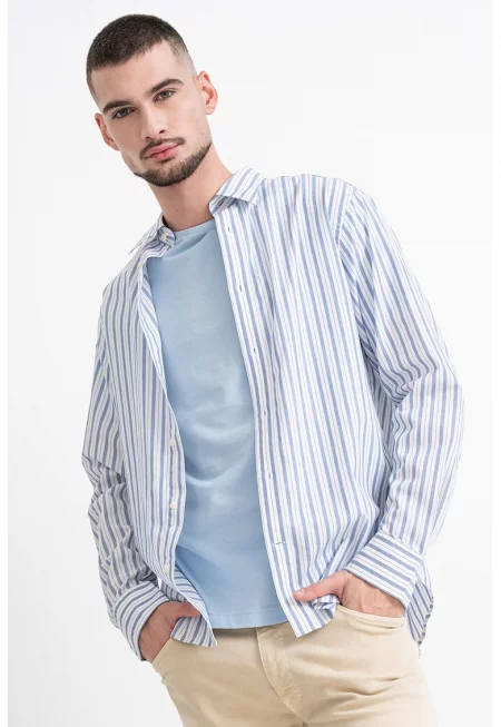 Раирана памучна риза - Бял/Бледо синьо