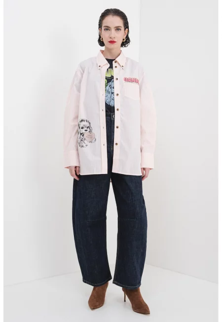 Раирана уголемена риза - Бял/Бледооранжев