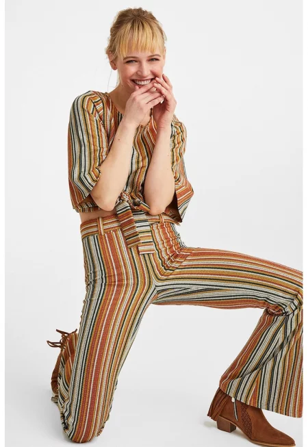 Разкроен клин с райе - Зелен/Кафяв/Бежов