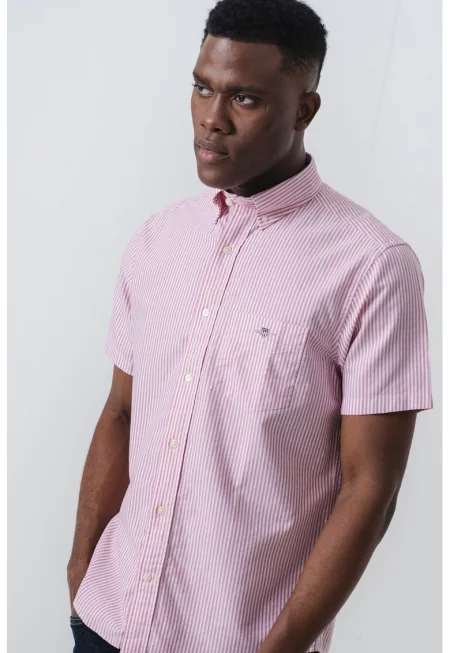 Риза с къси ръкави и лого - Бял/Тъмночервен