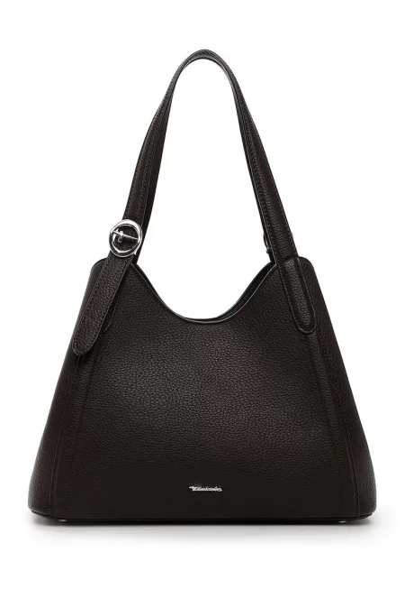 Шопинг чанта от еко кожа с метално лого - Тъмнокафяв