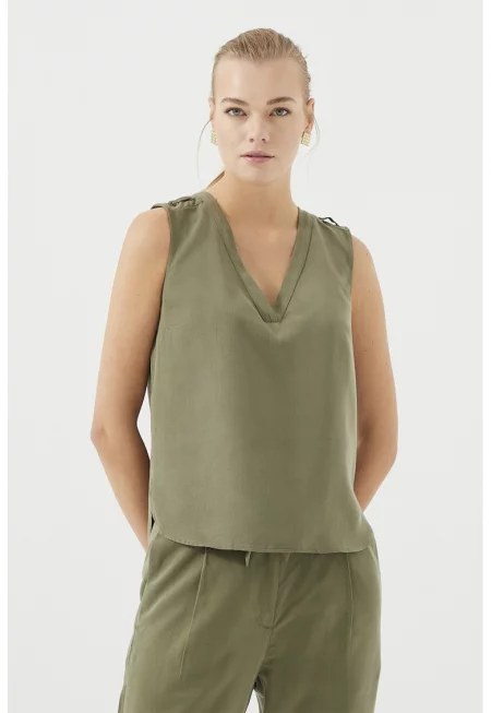 Шпиц блуза без ръкави от лиосел - Каки