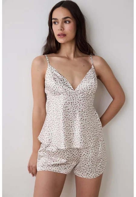 Шпиц горна пижама с принт - Бял/Кафяв