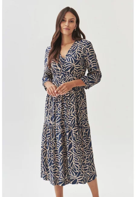 Шпиц рокля с копчета - Тъмносин/Бежов