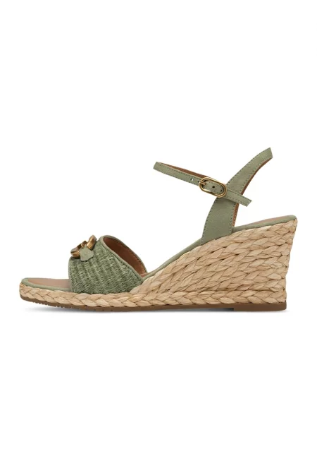 Скосени сандали с апликации от юта - Зелени аспержи