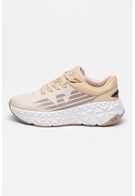 Скосени текстилни маратонки с лого - Крем