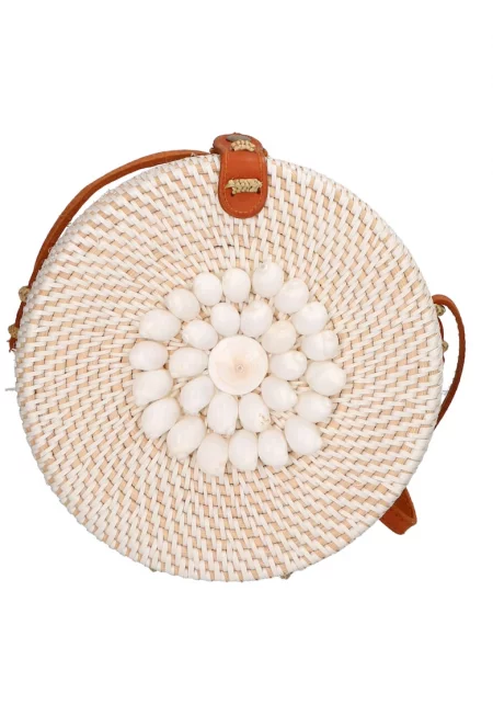 Сламена чанта през рамо - Мръснобял/Светло бежово