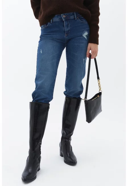 Слим дънки с висока талия - Тъмносин