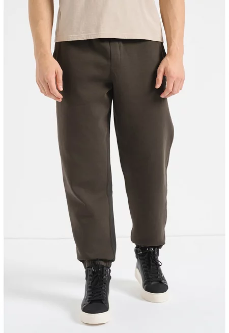 Спортен панталон с памук и скосени джобове - Тъмно каки