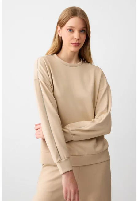 Суитшърт с модал и паднали ръкави - Бежов